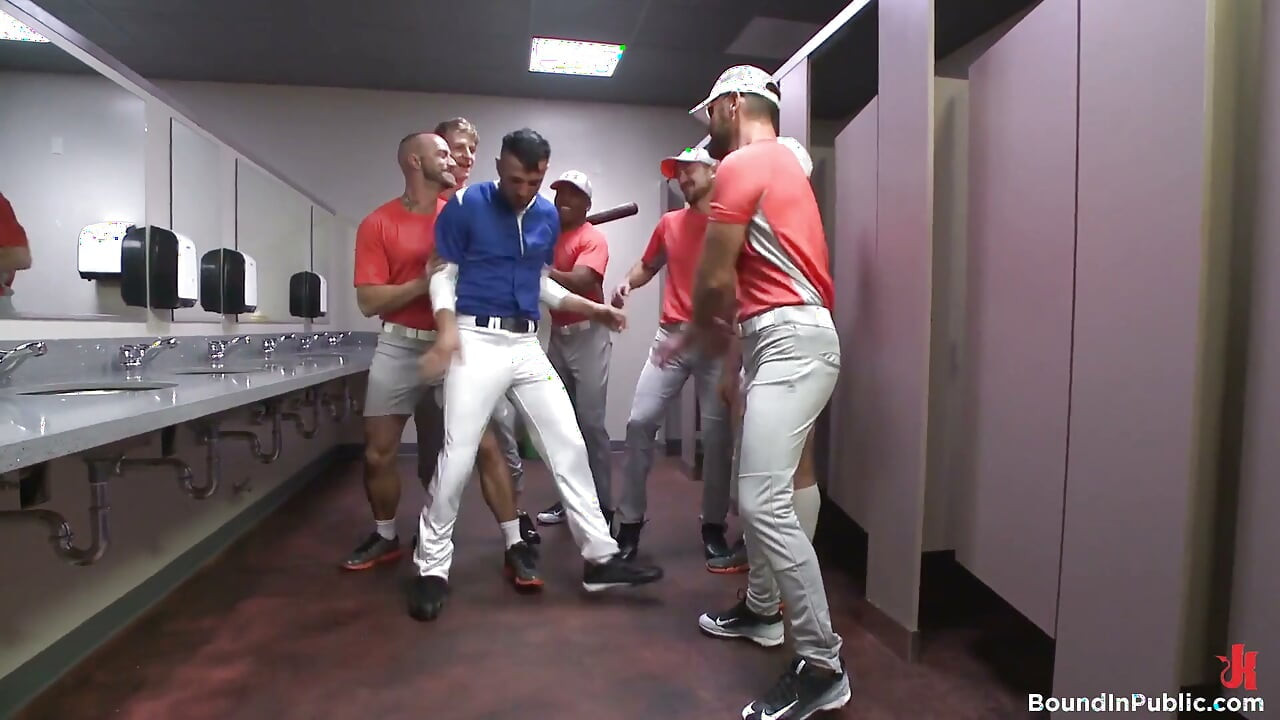Pitcher Becomes Catcher! Bound Stud Takes a Baseball Bat up His Ass!