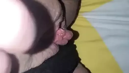 BBW shows her pussy and big clit in her bed