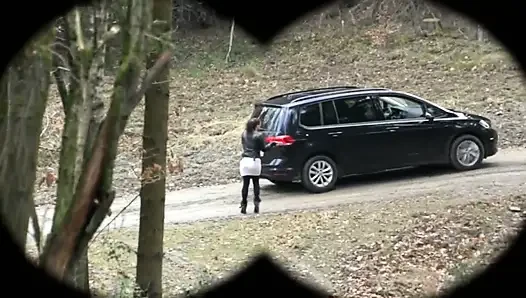 Natural boobs sexy pussy fucking in the forest and get cum in mouth
