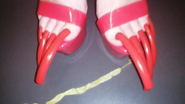 LADY L RED HIGH HEELS  LONG RED NAILS (video short version)