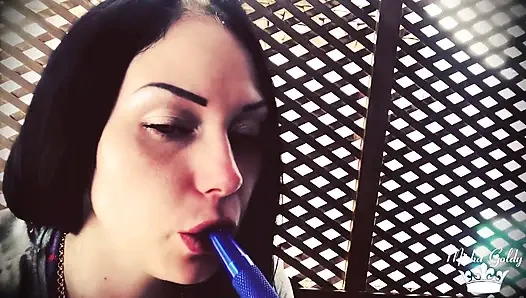 Blowing shisha smoke from itching nose and scratching it all the time!