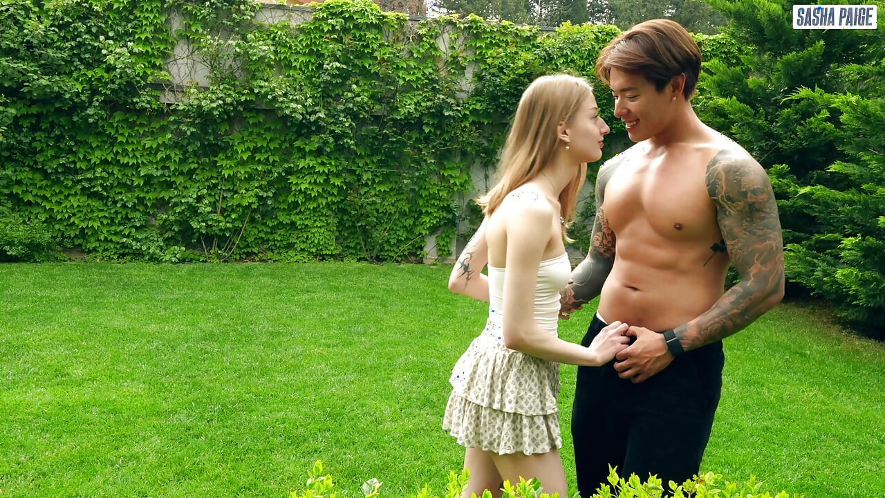 Cute Homemade Girl Fucked with Her Asian Gardener Titus Low in the Backyard of Her House!
