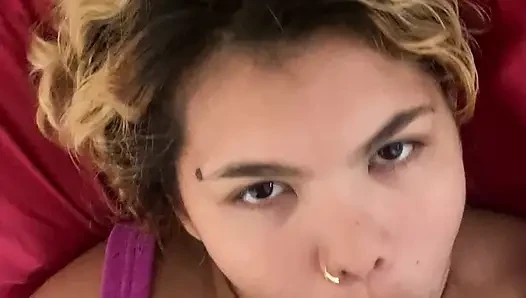 Dominating the slut while her husband works