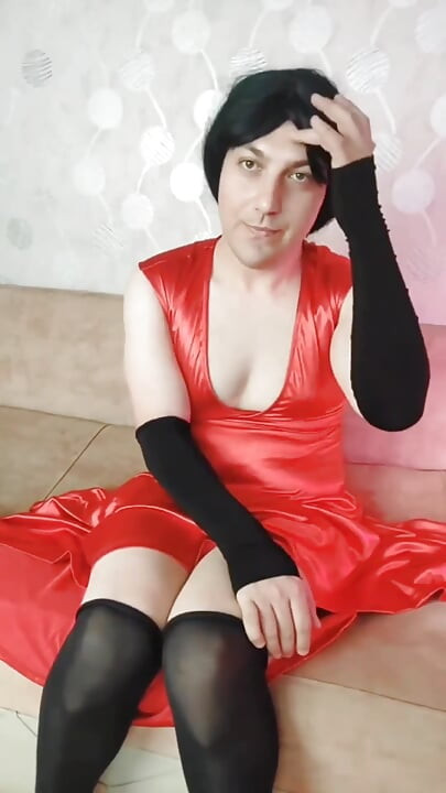 Red Dressed White Feminine Sissy