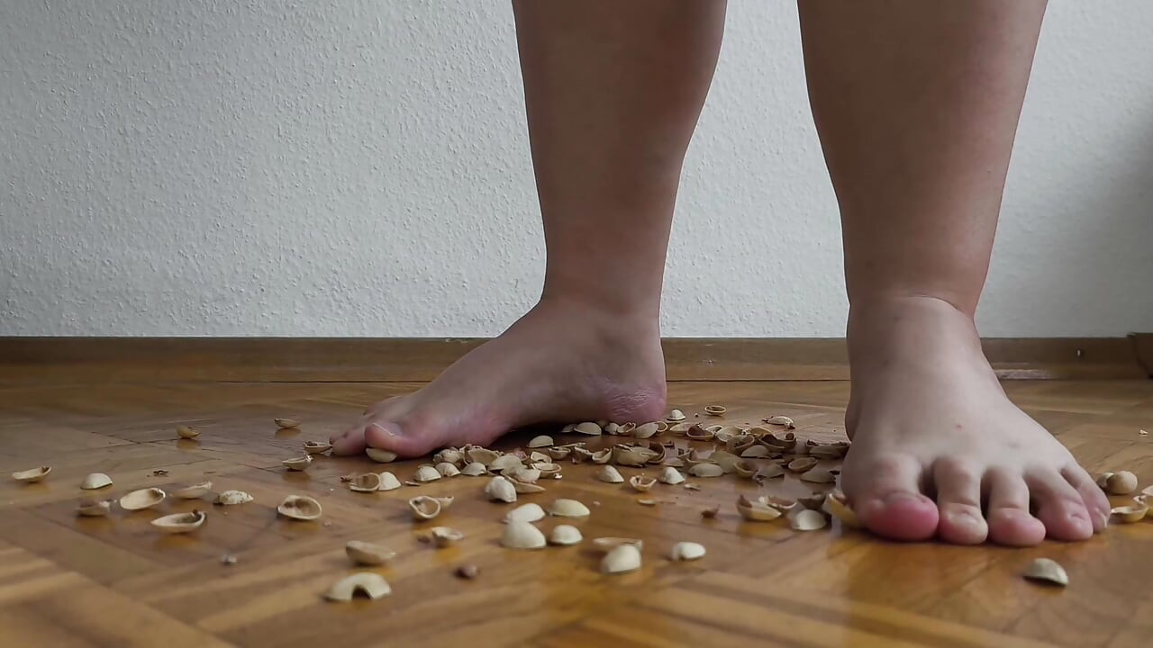 130kg Woman Walking on Pistachio Shells - Crunching Sounds