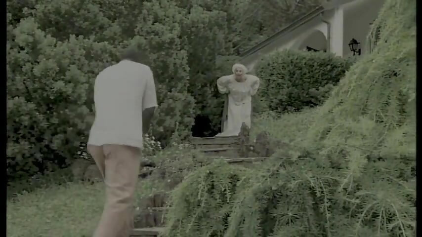 A menina peituda cavalga pau preto