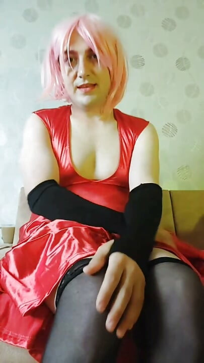 Red Dressed White Skin Slutty Sissy