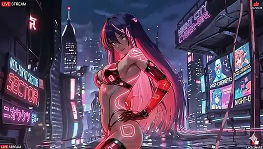 Punk tarzında şehvetli cyberpunk kız - birden fazla ateşli sahne