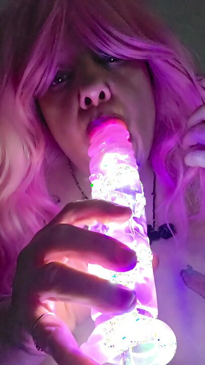 Sucking on my Lighted Dildo
