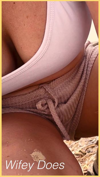 Wifey shows perfect cleavage in this tight white sports bra check out this hot MILF amazing cleavage