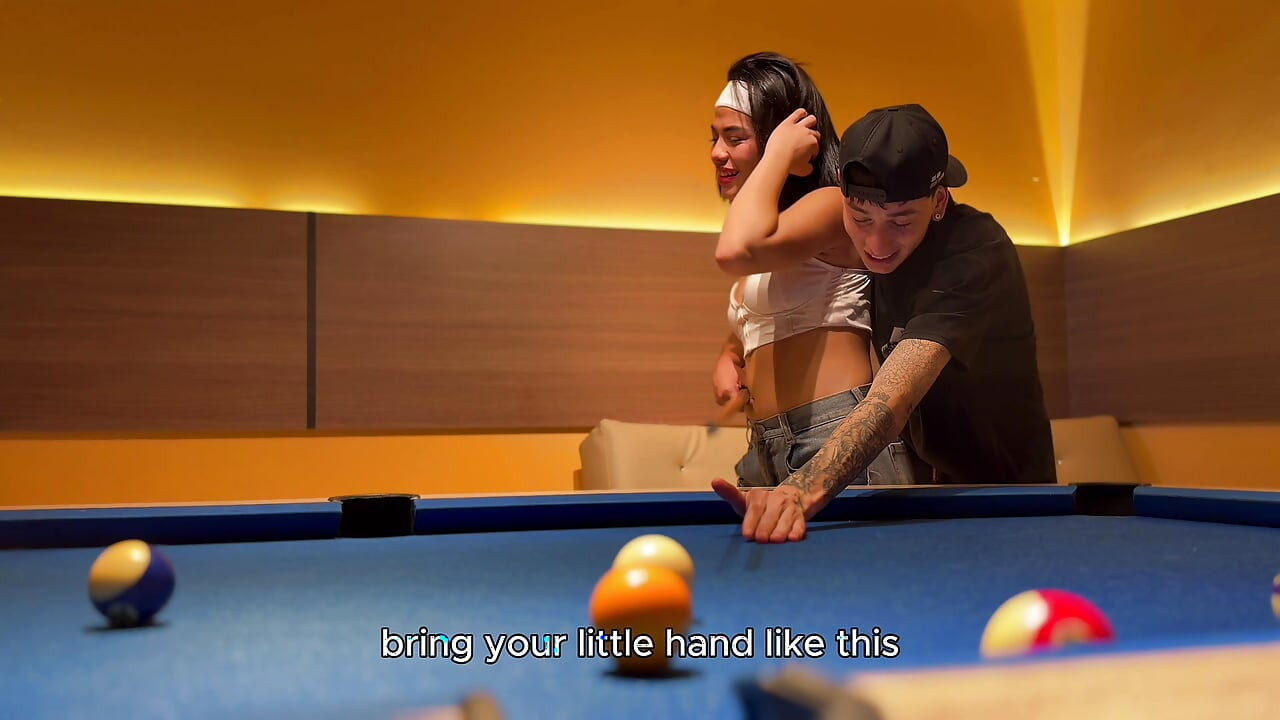 My COLLEGE FRIEND asks me to teach her how to play pool and her pay is a fuck ending with my cum on her cute body!