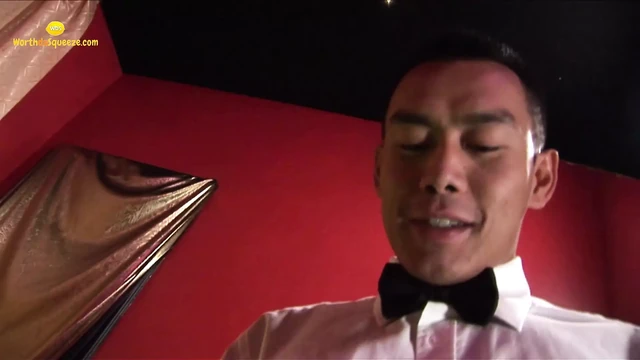 Asian man waits in room for hot blonde
