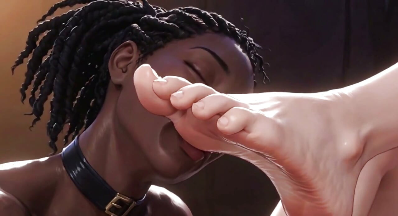 Adoração Interracial de Pés - Escrava Negra Servindo os Pés da Rainha Loira