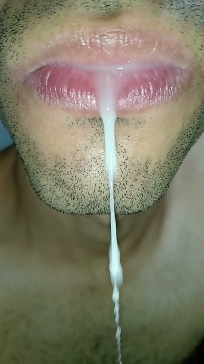 Cum in my mouth, play with your cum, and swallow it, close-up, naughty gay, tongue, sloopy | Clip 1