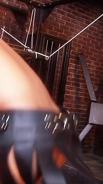 Emotional moment from "Domina and Mistress let Slave Fuck in Femdom Latex FFM Threesome"