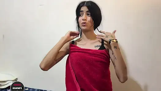 My stepbrother is masturbating in his room but seduces me to fuck me hard