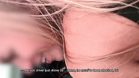 ON THE ROADSIDE I SUCK A BEAUTIFUL COCK AND ENJOY THE CUM