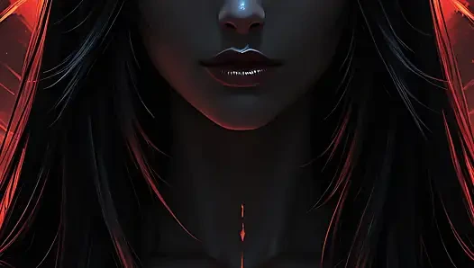 Slideshow ai art fantasi hitam wanita pejuang assassin shadow dengan rambut hitam jet dan amber eyes