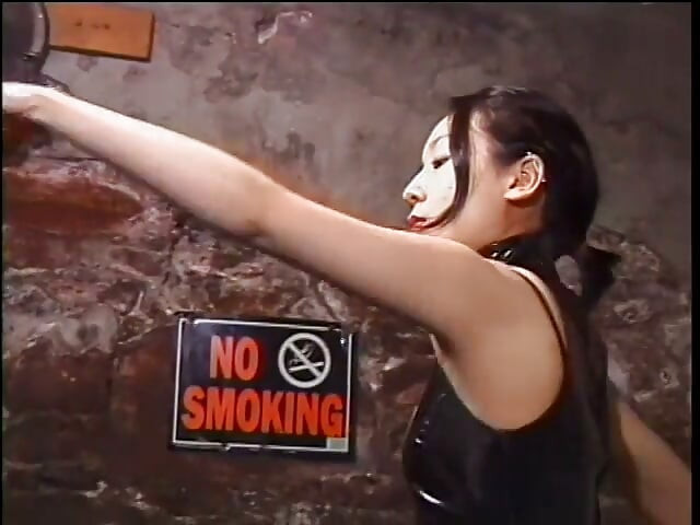 Kinky asian femdom whips sex slave in bondage dungeon