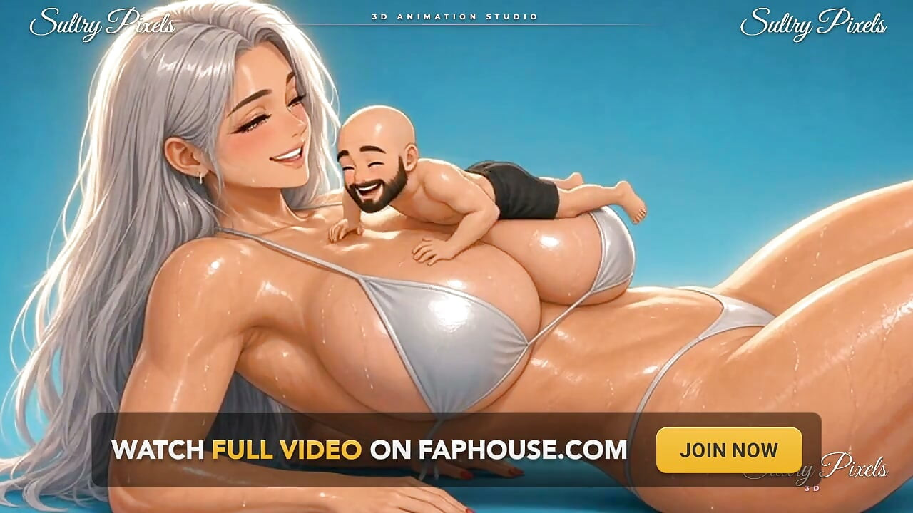 رجل صغير يرقد فوق ثديي فتاة أنمي عملاقة ضخمة - لا تستطيع التوقف عن الضحك