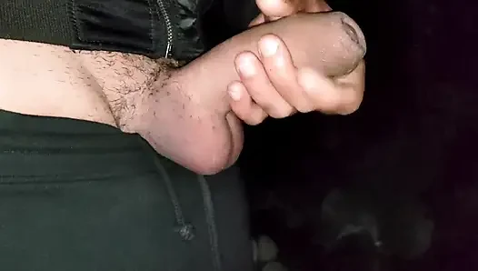 Masturbation at Park in Evening - Full Big Balls and Thick Cock