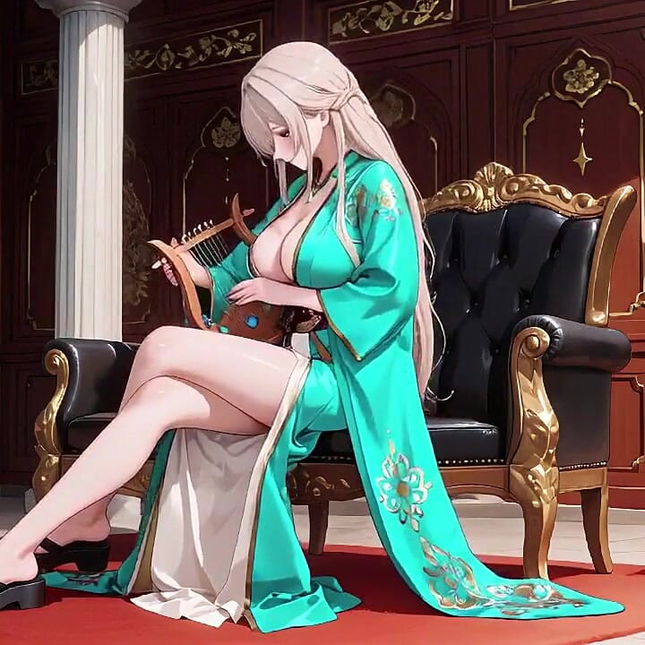 Blonde in a Green Kimono! Lazy Terrace Reading, off-shoulder Design Is Too Sinful!