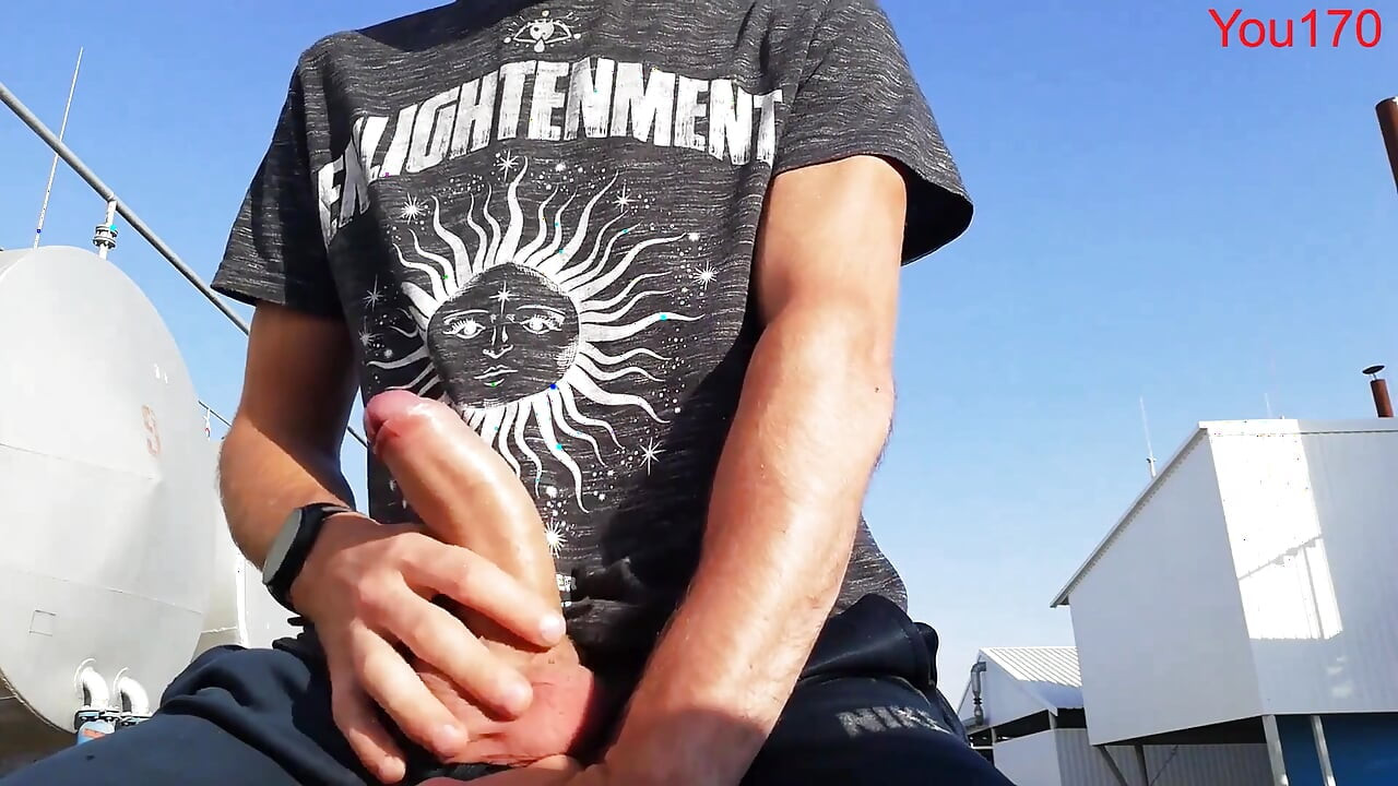 Best guy on the street jerks off his huge cock until he cums and moans homosexually outdoor masturbation