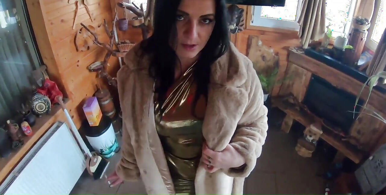 Golden Dress, Fur & Smoking Hairy Pussy, Deep Blowjob & Hard Doggy on a Freezer