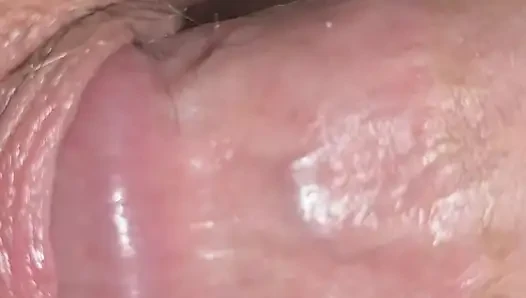 Close up pussy fuck and 2 pullout hands free cumshots