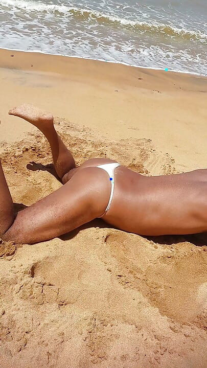 Ladysilva on the beach in panties tanning her hot ass