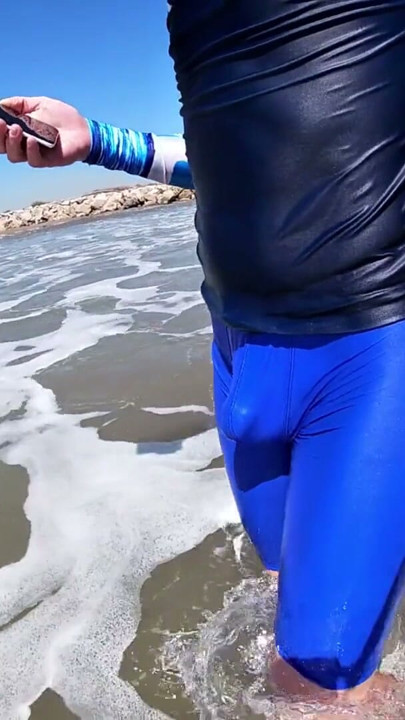 Men and women on the beach get horny seeing my cock in wet spandex | Clip 1