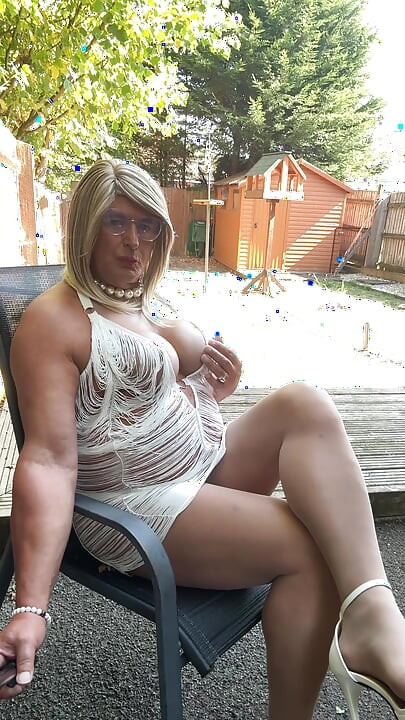 Sexy Crossdresser Kellycd2022's in white tassels dress pantyhose and heels