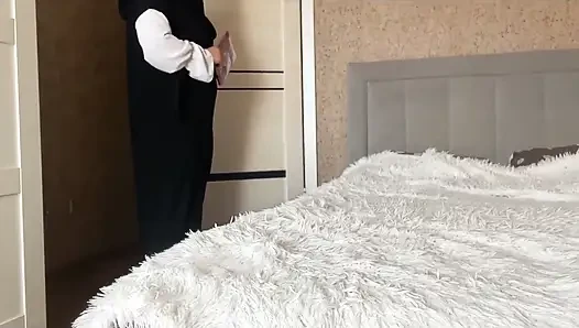 Arab Stepmom in Hijab Gives Instructions to Stepson