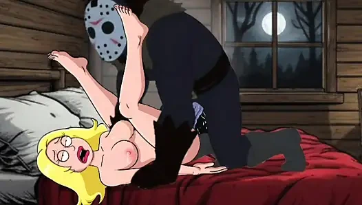 Studentin genießt sex in einem camp. Cartoon-horror-parodie