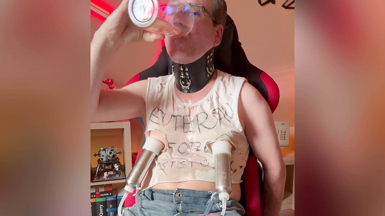 Dirty extreme Piss Pig Slut Whore Nipple Fag Pissing on his self Jerk Off Huge Cock