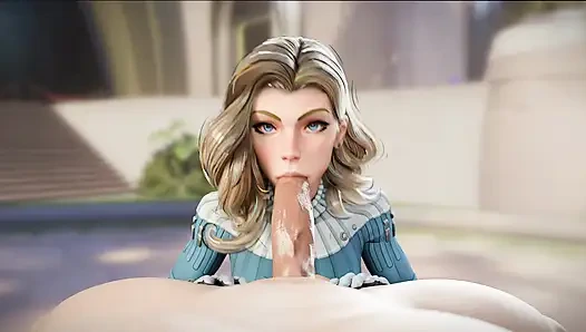 Kie fer-fallende! Blondine nimmt jeden tiefen stoß in 3d