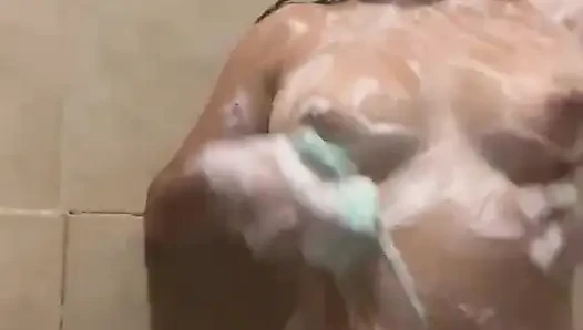 Selene takes a soapy shower and gets super hot