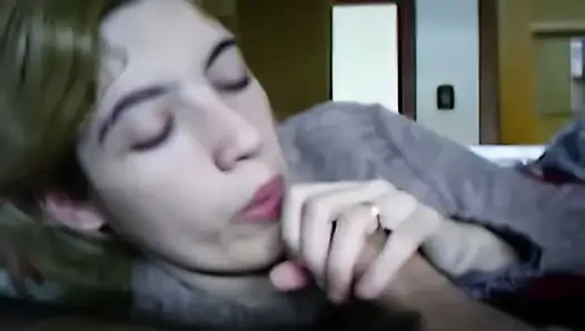 young blonde with sucks cock with love and gets a cumshot in the end
