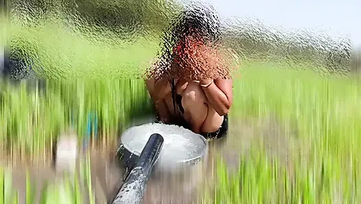 The desi stepsister of the village is bathing openly in the open field, bathing naked in the forest, brother-in-law is secretly