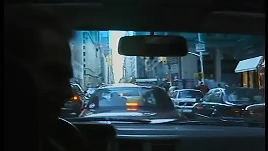 Commuter redhead carpools with creep who debases her in car in city traffic