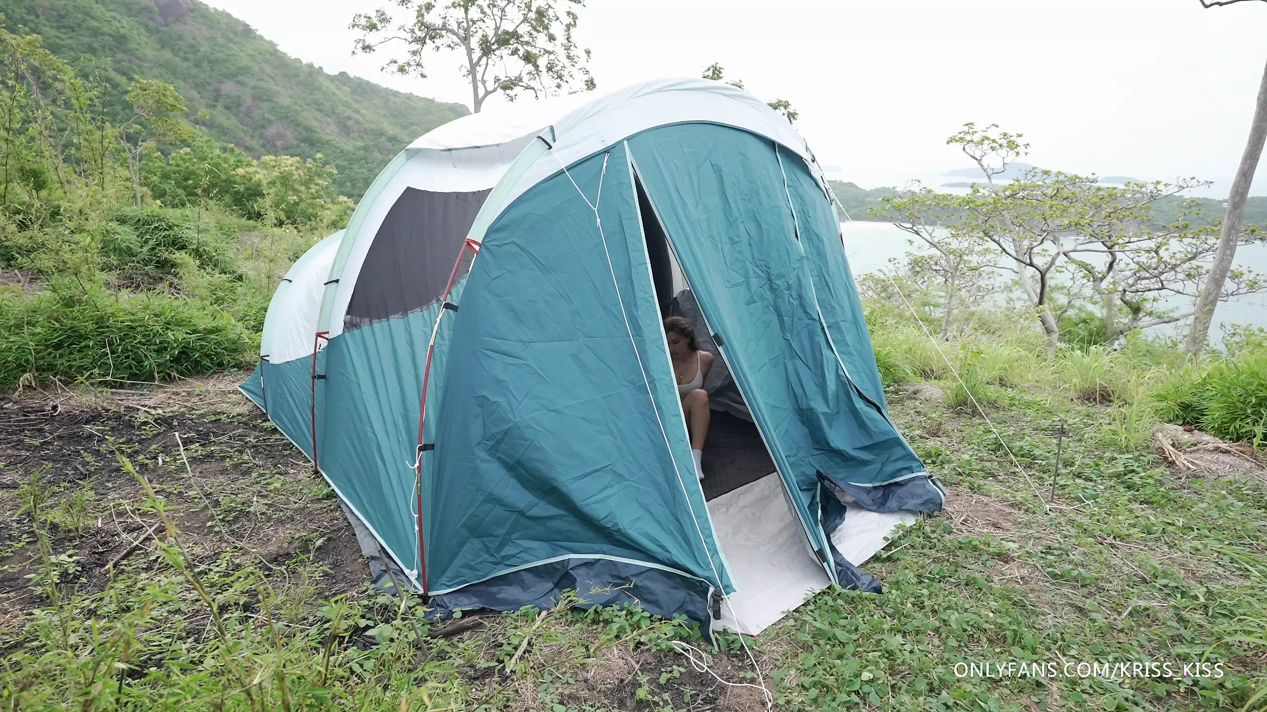 Stranger spied on cutie in tent while she masturbates. Blowjob, footjob, handjob.