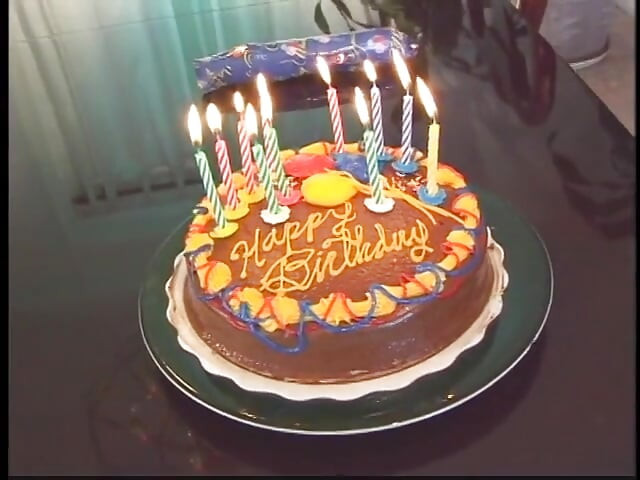 Sexy young brunette gets a dildo and a good fuck as a present for her birthday