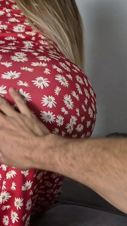 Step Mom caught Step Son with boner secretly jerking off while she cleans and helps him cum on her big round ass | Clip 1