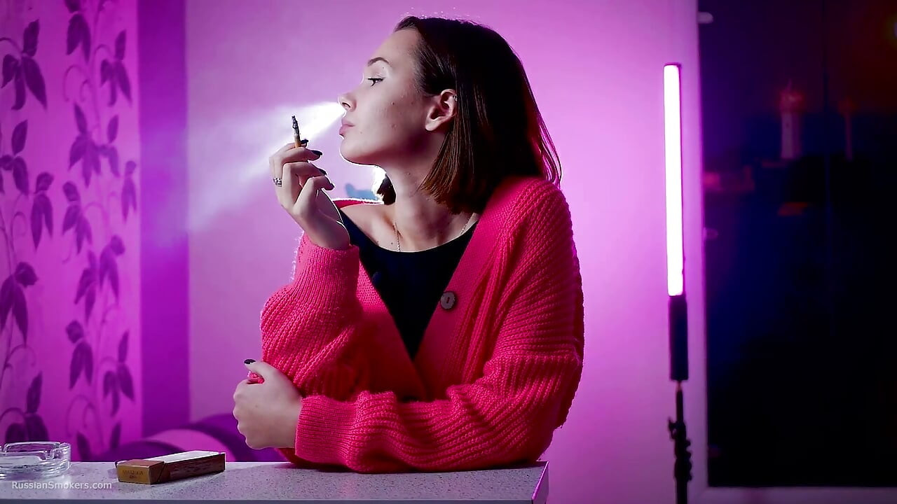 Playful Russian Beauty Smoking Cigarette Outdoor Tease