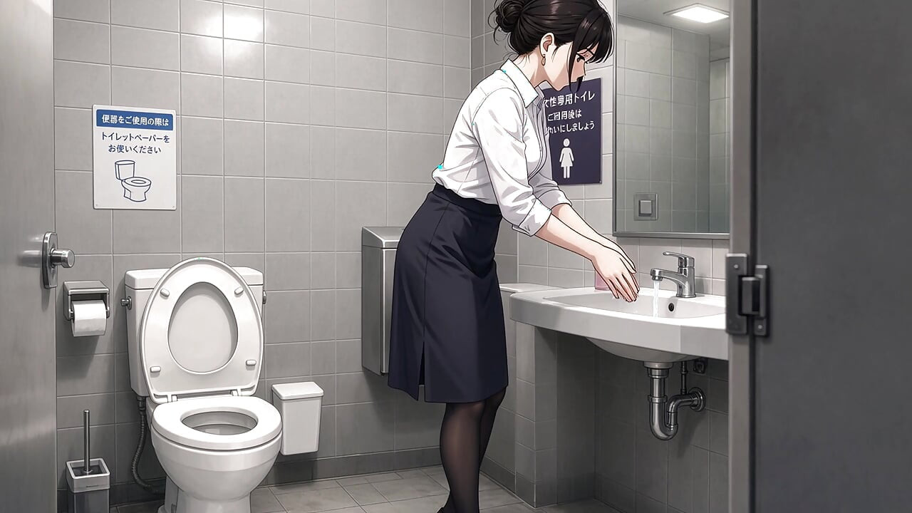 女性用トイレでオフィスレディのヌード