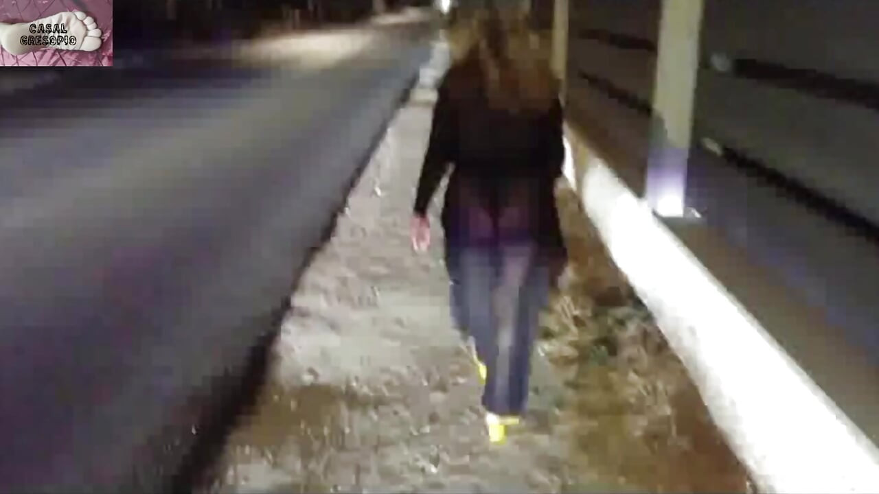 Mel showing off in public on the side of the road 13