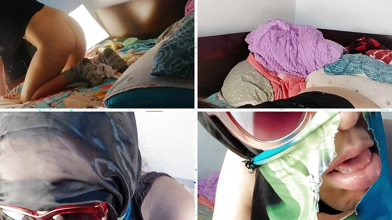 Amateur-ehefrau frühstück im schlafzimmer. Amateur-ehefrau macht nackte hausarbeiten im haus.