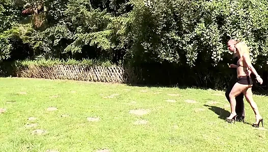 Sexy small tits blonde fucking in the garden