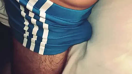 Cumming twice in blue Adidas