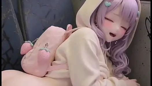 Shy kawaii hentai girl, alone on public bus